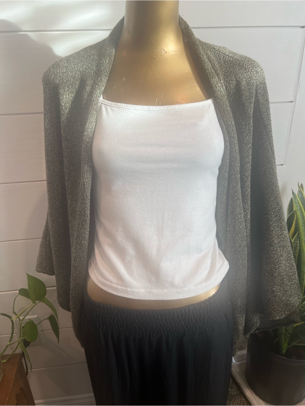 Open-Front Knit Cardigan in Olive Green